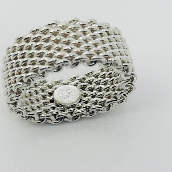 Size 5.5 Tiffany & Co Sterling Silver Somerset Mesh Weave Flexible Ring - Picture 3 of 6